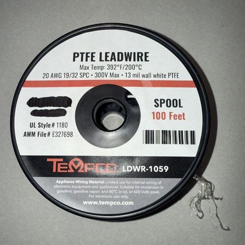 Tempco Ldwr-1059 Hochtemperatur-Zuleitung, PTFE, 20 AWG, weiß, 100 Fuß