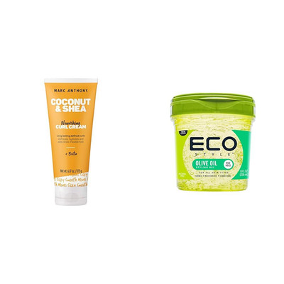 Curl Cream & Eco Style Olive Oil Gel - Anti-Frizz Biotin Detangling Cream, Styli