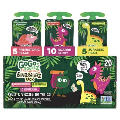GoGo squeeZ No Sugar Added Fruit & veggieZ 3.2 Ounce (Pack of 20), Dino