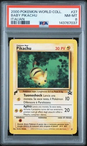 2000 POKEMON PIKACHU WORLD COLL ITALIAN #27 BABY PIKACHU PSA 8