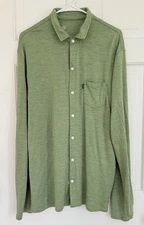 Woolly 100% Merino Wool Soft Jersey GREEN Button Up Shirt Men's XL
