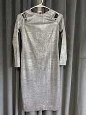 Calvin Klein Metallic Cold Shoulder Silver Sheath Dress Women’s 4