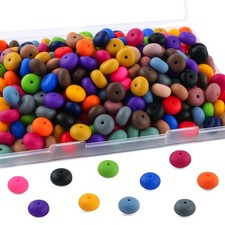 170pcs 14mm Silicone Abacus Beads for Keychain Making Mix Color Lentil Silico...