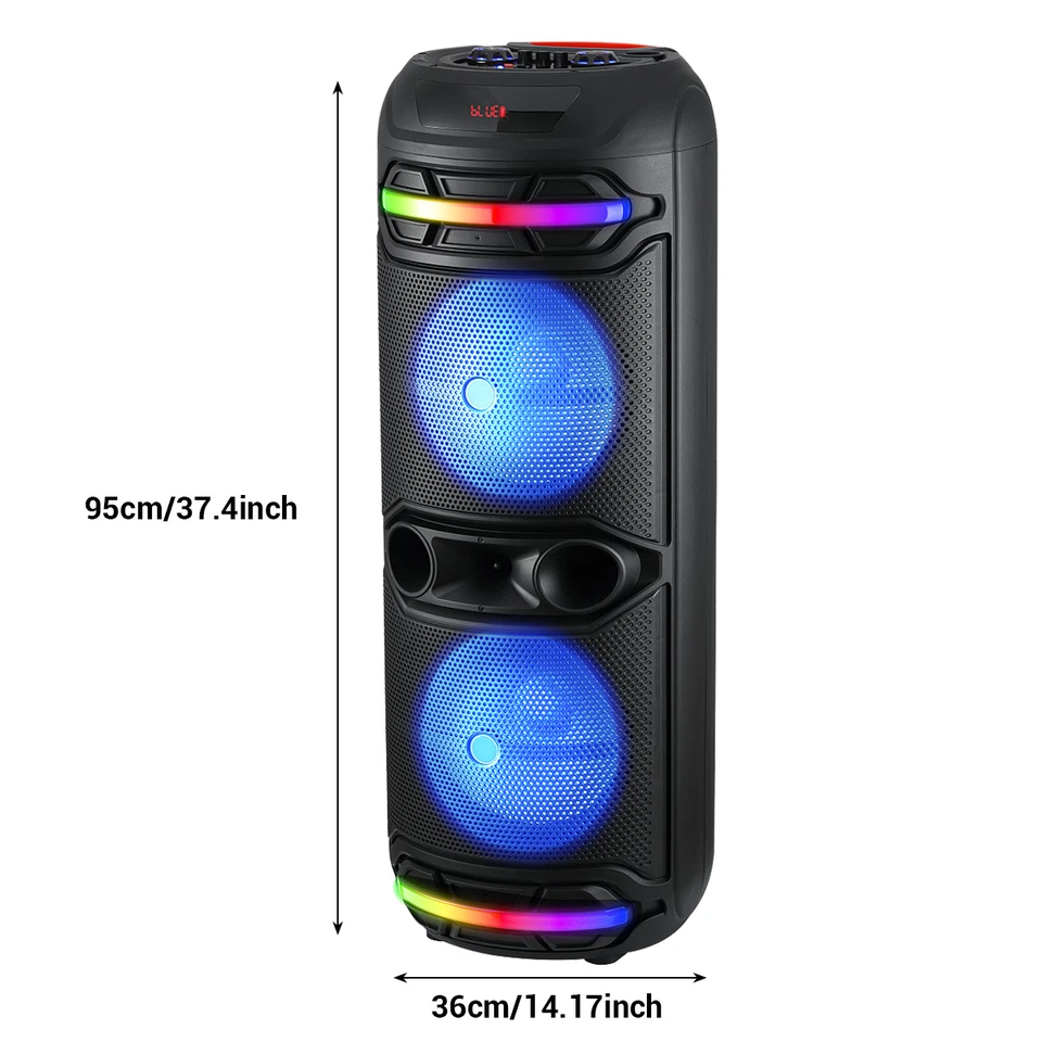 Dual 12" Tragbarer Bluetooth Lautsprecher Schwerer Bass Soundsystem Party Subwoofer Mikrofon - Bild 3 von 4