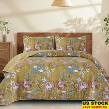Floral Quilt Set 3 Pieces Soft Lightweight Bedding Set All Season Cozy Comfort