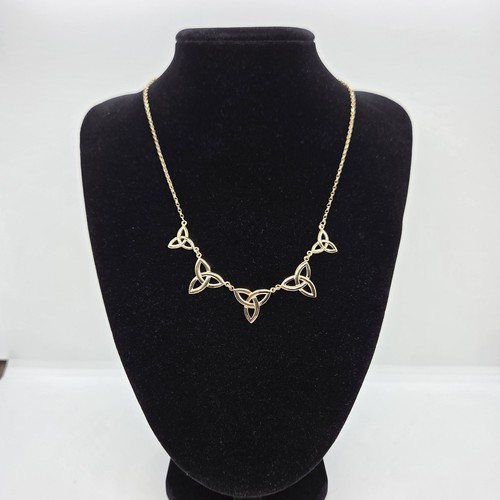 Yellow Gold Celtic Trinity Knot Necklace 9K 375 Stamped JB 5.2gm Vintage Jewelry - Picture 5 of 14