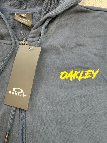 Oakley Hoodie Mens Medium Blue Full Zip Color Block Graphic Logo 100% Cotton - Picture 4 of 10