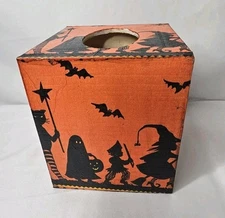 Handmade decoupage wooden tissue box cover, Retro Halloween Trick or Treat