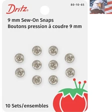 80-10-65 Sew-On Snaps, Nickel-Plated Brass, Size 1/0 10-Count