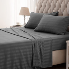 Striped Cooling Sheets Set King Size - Fitted Flat Sheet Pillowcase Sets 4 Pie