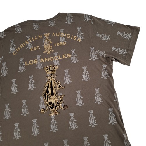 Christian Audigier Los Angeles T Shirt Mens Large Beige Gold Textured Graphic - Picture 13 of 19