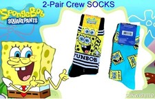 SpongeBob Squarepants 2 PACK Crew SOCKS Unisex Men 6.5-12 NEW Tag FREE Sh/Track