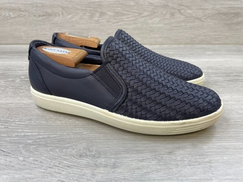 Ecco Soft 7 Women's Sneaker Blue Leather 8.5 Woven Comfort Slip On Casual Shoes
