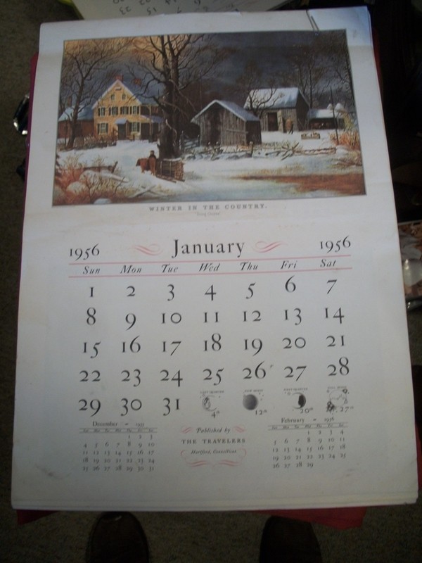 1956 Vintage Calander Published by The Travelers Hartford Conn. Full 12 Mounth