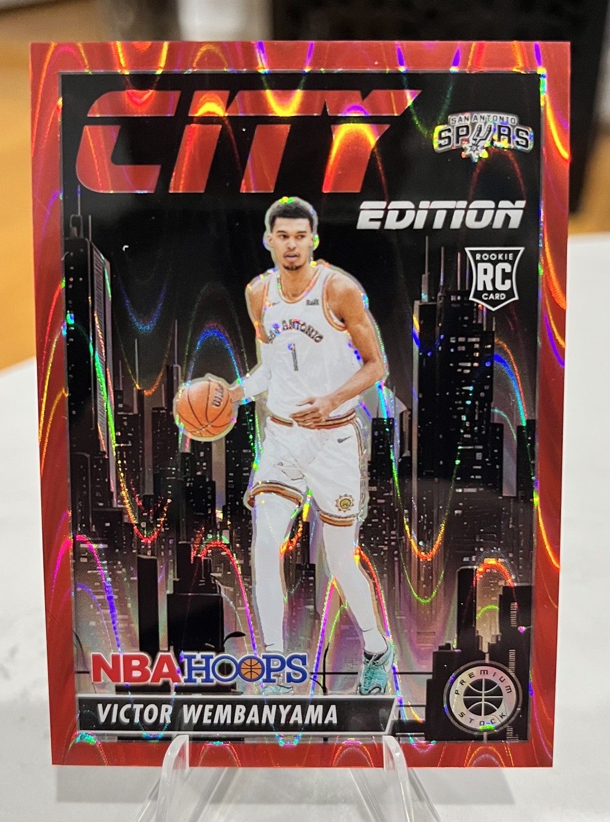 2023 NBA Hoops Premium Stock Victor Wembanyama #/199 City Edition Red Seismic RC