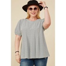 Hayden Los Angeles Striped Tunic Blouse Short Sleeve Comfort Casua Plus 1X