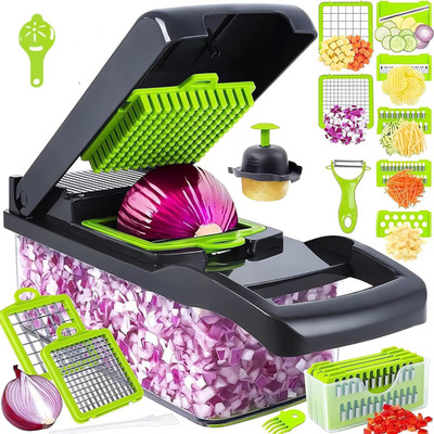 16 in 1 Vegetable Chopper & Slicer, Multi-Function Kitchen Cutter for Slicing.