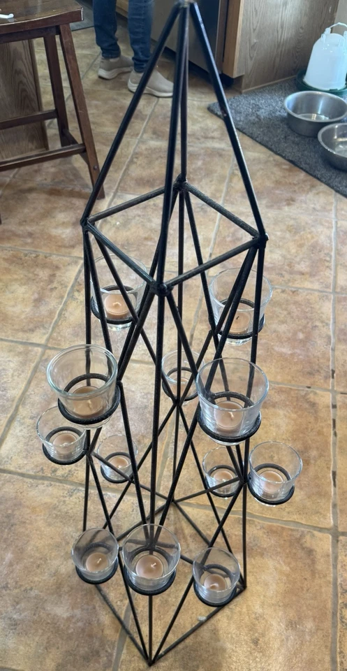 Candelabro de hierro forjado marrón de colección soporte de exhibición 4 luces ART DECO Foto 2 de 2