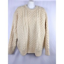 Vintage Gaeltarra Aran Wool Sweater   Cream Fisherman Knit Made in Ireland, M 