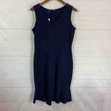 Talbots Womens Sleeveless Midi Dress Sz M Blue 100% Cotton Ruffled Trim New