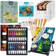 Acrylic Paint Set for Kids, Art Painting Supplies Kit with 18 Paints, 5 Canva...