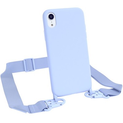 Für Apple iPhone XR Handyhülle zum Umhängen breites Band Kette Tasche Etui Blau
