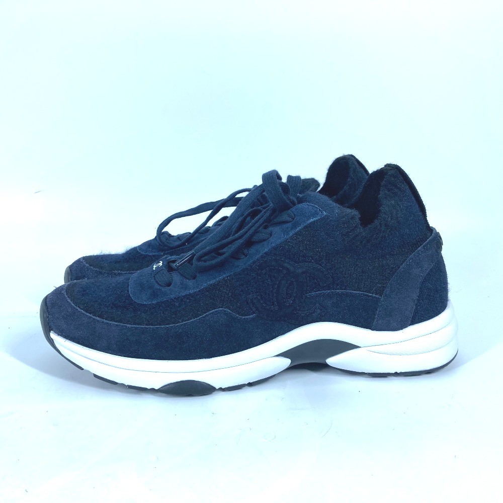 CHANEL G38750 23B CC CC Mark Shoes shoes sneakers knit Navy