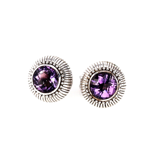 EARRINGS Judith Ripka Faceted Amethyst Stone Set in Sterling 925 Metal, Pierced - Picture 2 of 4