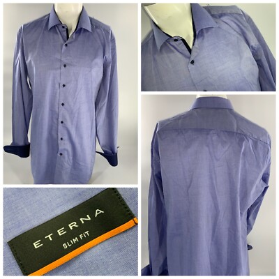 Eterna Flip Cuff Shirt 17 36 Light Blue Cotton Spandex Romania New YGI G2-244