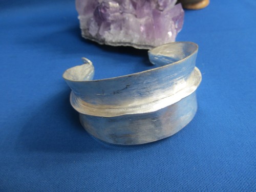 MALI West African Ethnic Jewelry "FULANI SILVER" HAMMERED WIDE BRACELET A - Picture 3 of 4