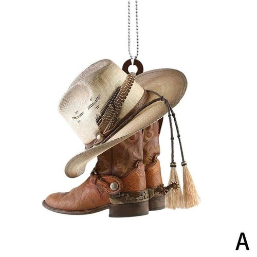FASHION BOOTS AND HAT COWBOY FLAT ACRYLIC CAR ORNAMENT NEW - Picture 12 of 13