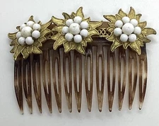 MIRIAM HASKELL Gold & White Glass Hair Comb Barrette-Near Mint Condition