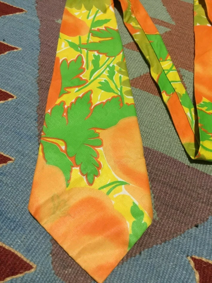 Corbata floral psicodélica vintage años 60 oro Neckwear Co. 100 % algodón Foto 3 de 4