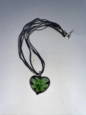 Glass Pendant w/ Inter Glass Flower & Gold Flecks - Silk Cord - 10'' drop 48  124