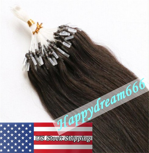 Micro Ring Loop Tip Remy Human Hair Extensions Silky Straight Micro Bead Link US - Picture 18 of 84