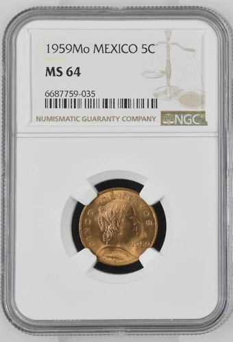 Mexico 5 Centavos 1959 Mo NGC MS 64