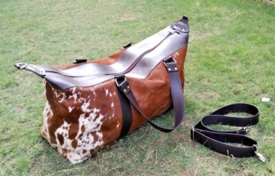 Overnight Weekender Trip Leather Duffle Bag Cowhide Holdall Gym Sports Wear Bag