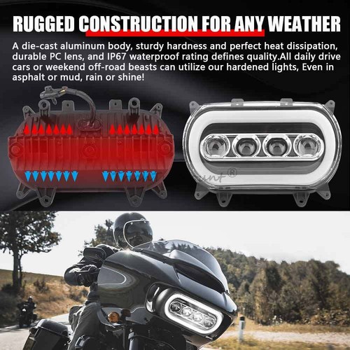 Motorcycle LED Headlight Hi/Low Projector DRL for Harley Road Glide CVO 15-23 - Picture 5 of 22