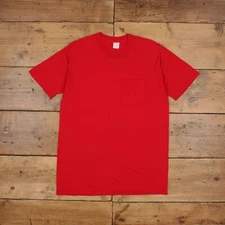 Vintage Single Stitch T Shirt Blank Large 90s Pocket Red Tee