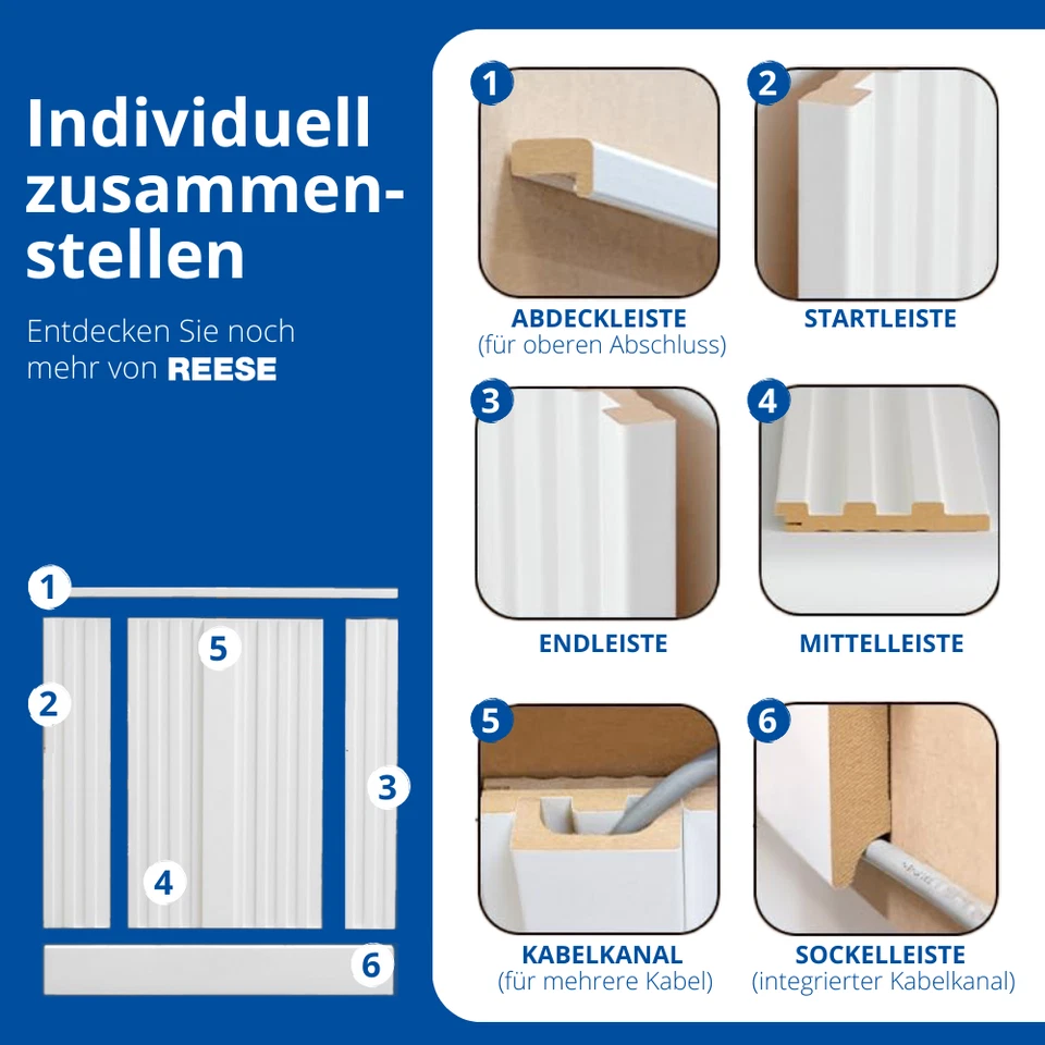 REESE Wandpaneele | 252 cm | Wandverkleidung | kein Bohren | MDF - Bild 2 von 4