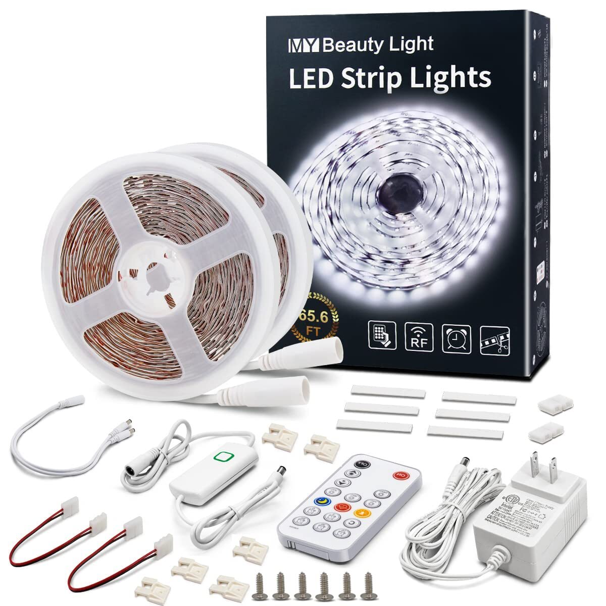 MY BEAUTY LIGHT LED Strip Lights White,65.6ft Dimmable LED Light Strip with R...