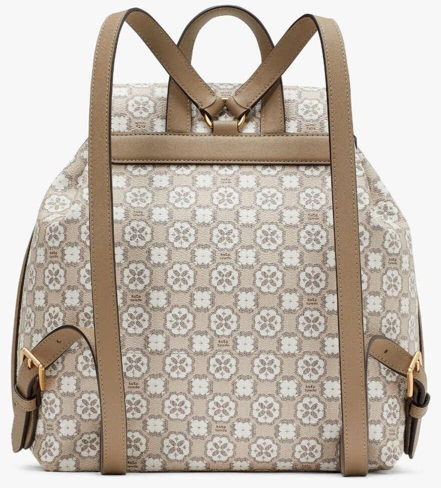 Kate Spade Flower Monogram Mia Flap Women\'s Backpack Taupe White Excellent Condi NWB Kate Spade Flower Monogram Mia Flap Backpack Taupe White  main image 4