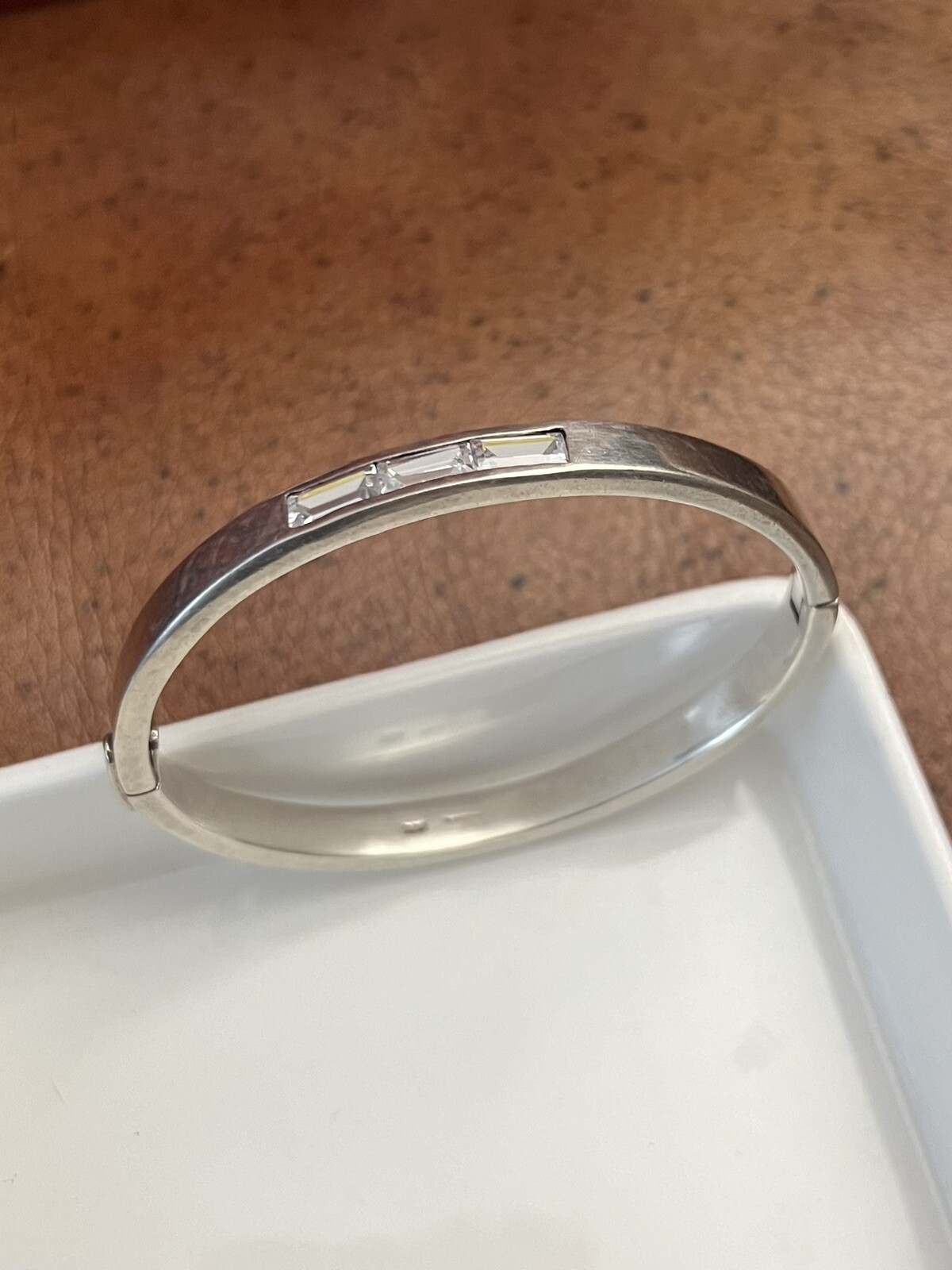 925 Solid Sterling silver Oval hinged Bangle Hall… - image 12