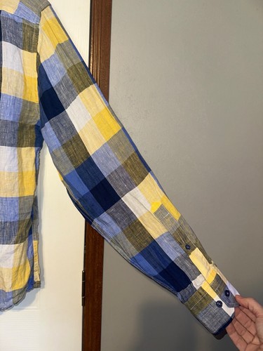 INSERCH Mens Long Sleeve New Multi Color Plaid Shirt 100% LinenSize Large - Picture 7 of 13