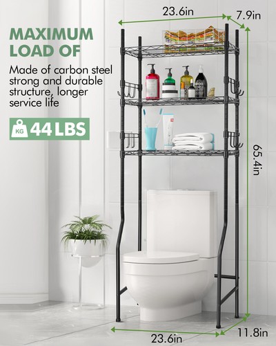 Over The Toilet Storage Cabinet Bathroom Organizer with Adjustable Shelves Black - Picture 3 of 9