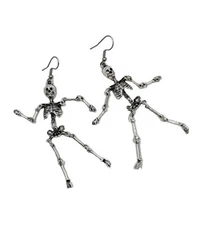 Skeleton Articulated Dangle Earrings Halloween 3.5" Skellie Shoulder Dusters