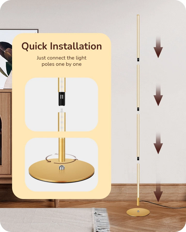 Lámpara de Pie LED Esquinera EDISHINE, Moderna Delgada Regulable, Altura Ajustable Foto 2 de 4