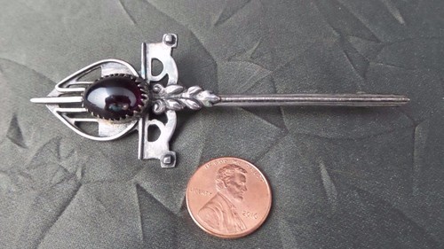Great Large Antique European Art Nouveau Sterling Silver Garnet Brooch - Picture 10 of 11