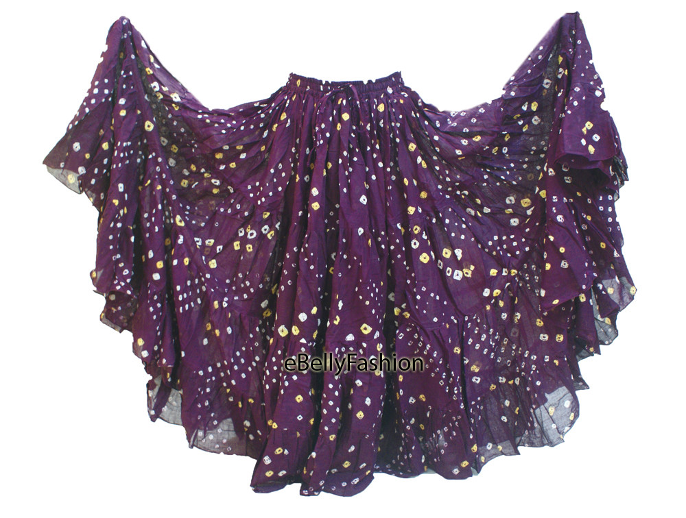 PURPLE Cotton JAIPUR 25 Yard Tier Gypsy Skirt Belly Dance Tie Dye Polka  Dot