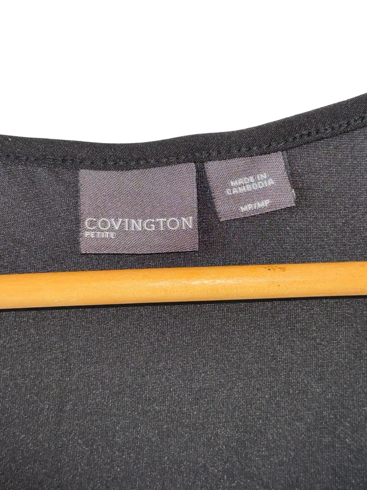 Camiseta sin mangas Covington talla Petite M negra lentejuelas rayas Foto 3 de 4